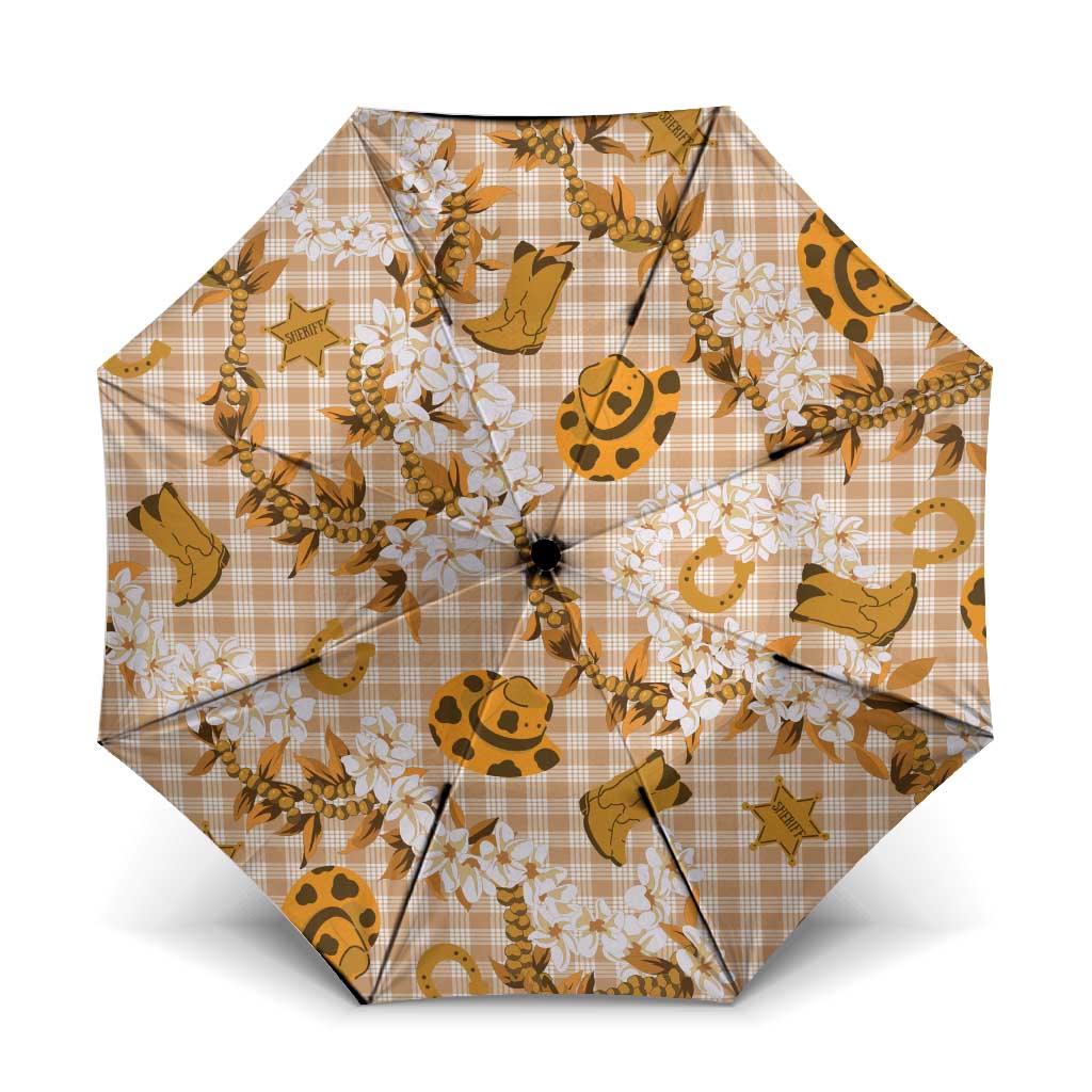 Mokihana Maile Ilima Leis Paniolo Palaka Umbrella Hawaiian Kula Spirit LT9 One Size Folded 11.42 inch Opened Diameter 37.4 inch Gold - Polynesian Pride