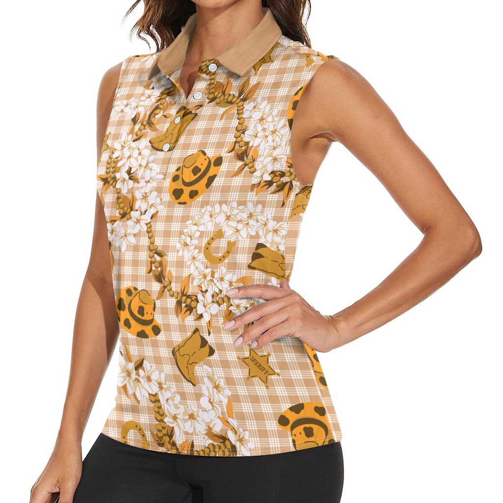 Mokihana Maile Ilima Leis Paniolo Palaka Women Sleeveless Polo Shirt Hawaiian Kula Spirit - Polynesian Pride