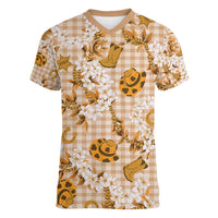 Mokihana Maile Ilima Leis Paniolo Palaka Women V-Neck T-Shirt Hawaiian Kula Spirit - Polynesian Pride