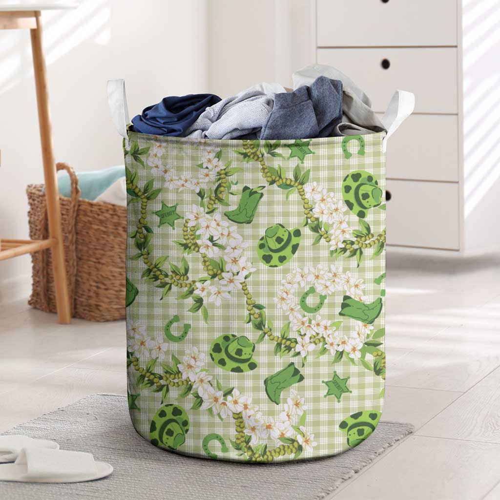 Mokihana Maile Ilima Leis Paniolo Palaka Laundry Basket Hawaiian Omaomo Ala Spirit LT9 Green - Polynesian Pride