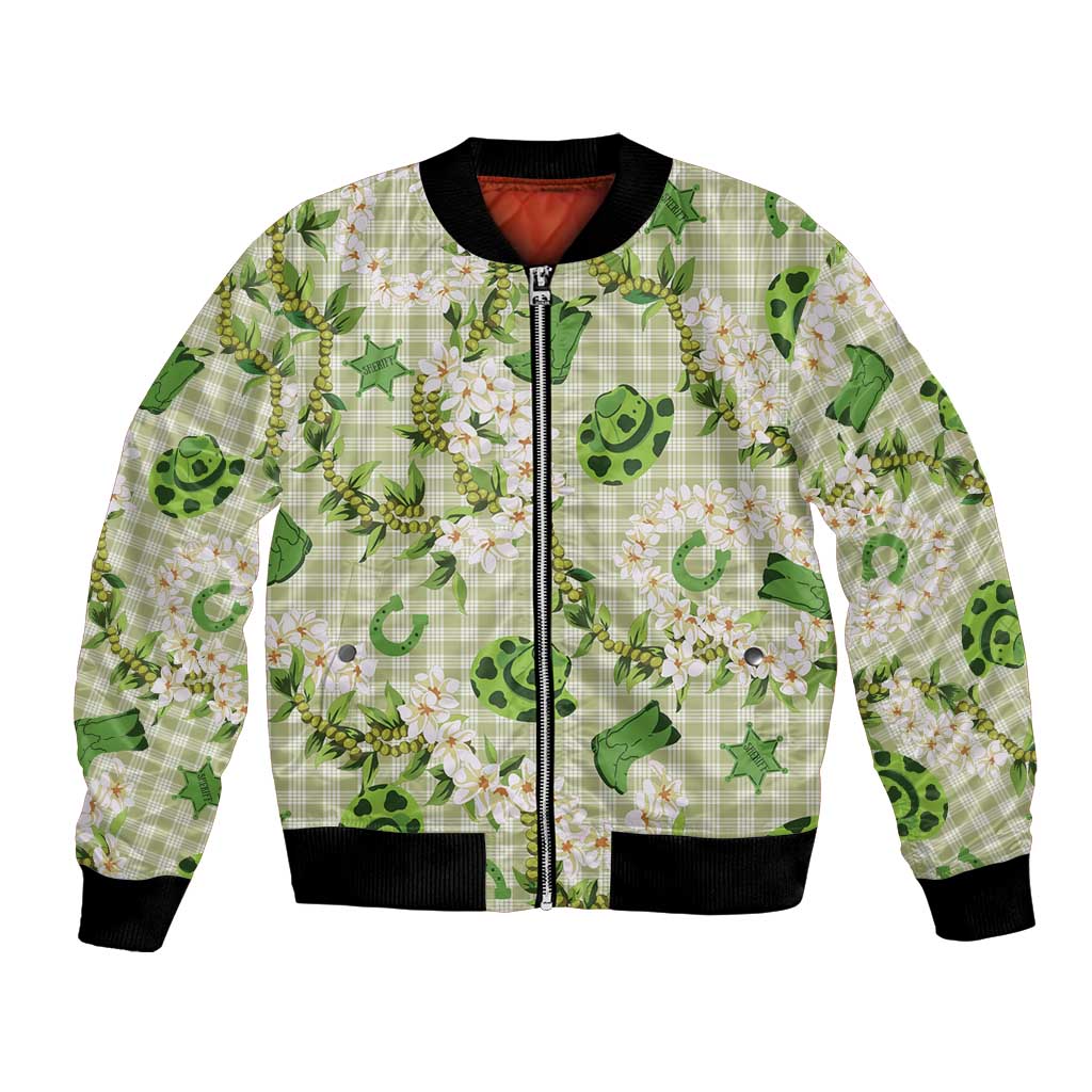 Mokihana Maile Ilima Leis Paniolo Palaka Bomber Jacket Hawaiian Omaomo Ala Spirit LT9 Unisex Green - Polynesian Pride