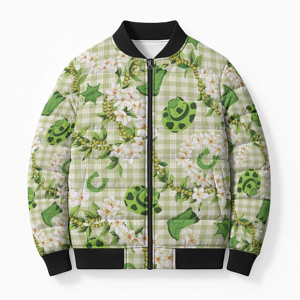 Mokihana Maile Ilima Leis Paniolo Palaka Bomber Puffer Jacket Hawaiian Omaomo Ala Spirit LT9 Unisex Green - Polynesian Pride
