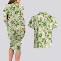 Mokihana Maile Ilima Leis Paniolo Palaka Couples Matching Long Sleeve Bodycon Dress and Hawaiian Shirt Hawaiian Omaomo Ala Spirit - Polynesian Pride