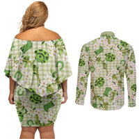 Mokihana Maile Ilima Leis Paniolo Palaka Couples Matching Off Shoulder Short Dress and Long Sleeve Button Shirt Hawaiian Omaomo Ala Spirit - Polynesian Pride