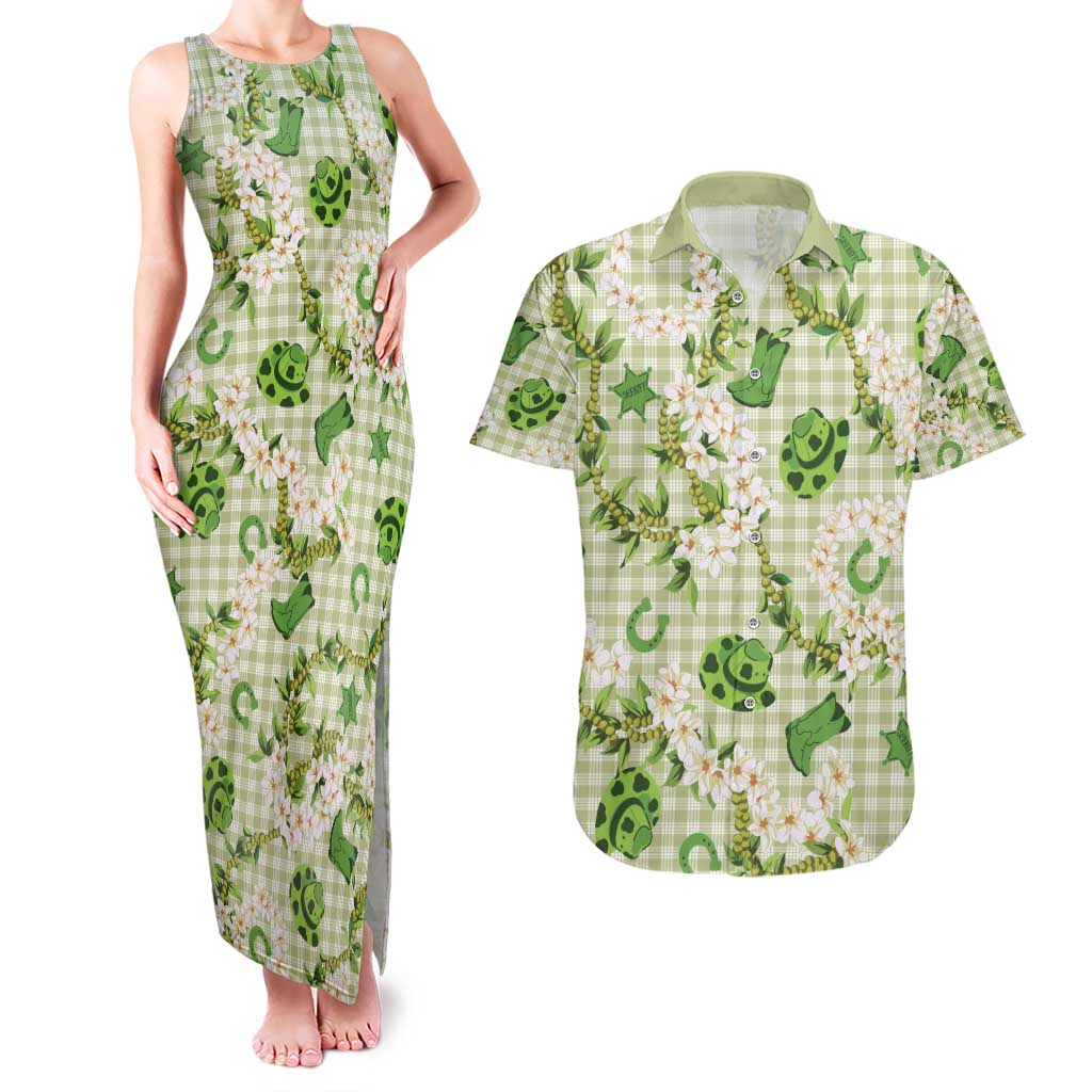 Mokihana Maile Ilima Leis Paniolo Palaka Couples Matching Tank Maxi Dress and Hawaiian Shirt Hawaiian Omaomo Ala Spirit - Polynesian Pride