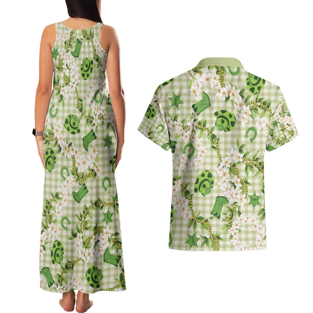 Mokihana Maile Ilima Leis Paniolo Palaka Couples Matching Tank Maxi Dress and Hawaiian Shirt Hawaiian Omaomo Ala Spirit - Polynesian Pride