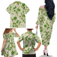 Mokihana Maile Ilima Leis Paniolo Palaka Family Matching Off The Shoulder Long Sleeve Dress and Hawaiian Shirt Hawaiian Omaomo Ala Spirit - Polynesian Pride