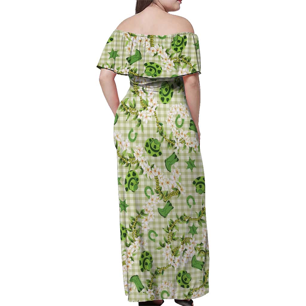 Mokihana Maile Ilima Leis Paniolo Palaka Family Matching Off Shoulder Maxi Dress and Hawaiian Shirt Hawaiian Omaomo Ala Spirit - Polynesian Pride