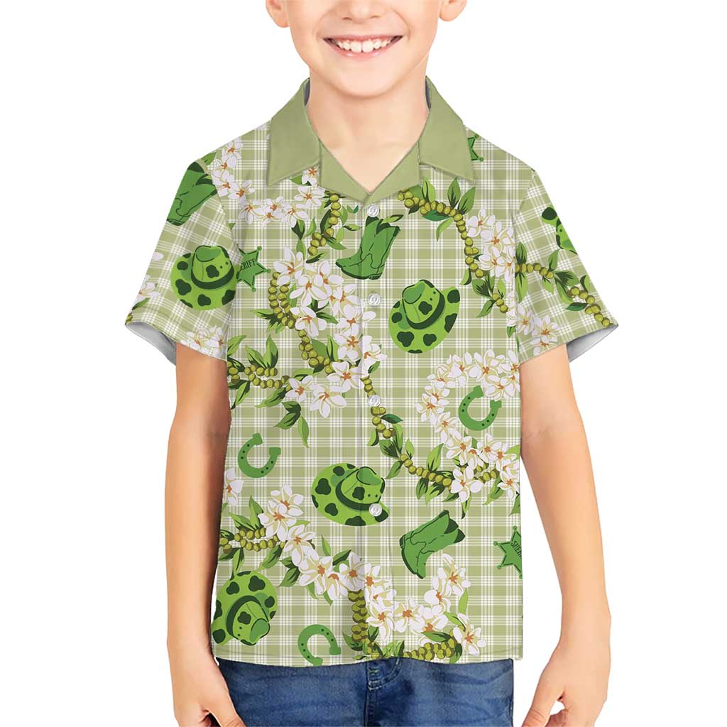 Mokihana Maile Ilima Leis Paniolo Palaka Kid Hawaiian Shirt Hawaiian Omaomo Ala Spirit LT9 Kid Green - Polynesian Pride