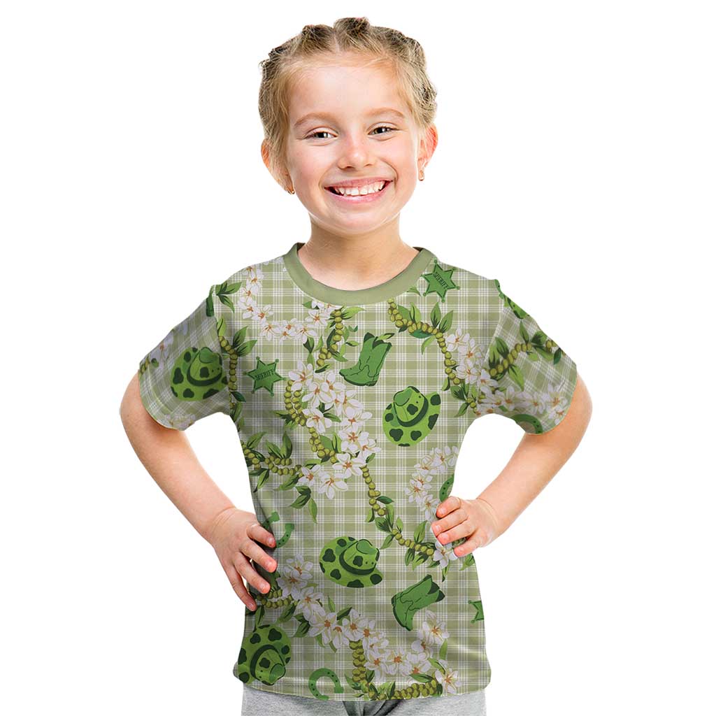 Mokihana Maile Ilima Leis Paniolo Palaka Kid T Shirt Hawaiian Omaomo Ala Spirit LT9 Green - Polynesian Pride
