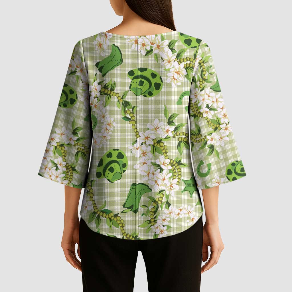 Mokihana Maile Ilima Leis Paniolo Palaka Kimono Sleeve Blouse Hawaiian Omaomo Ala Spirit - Polynesian Pride