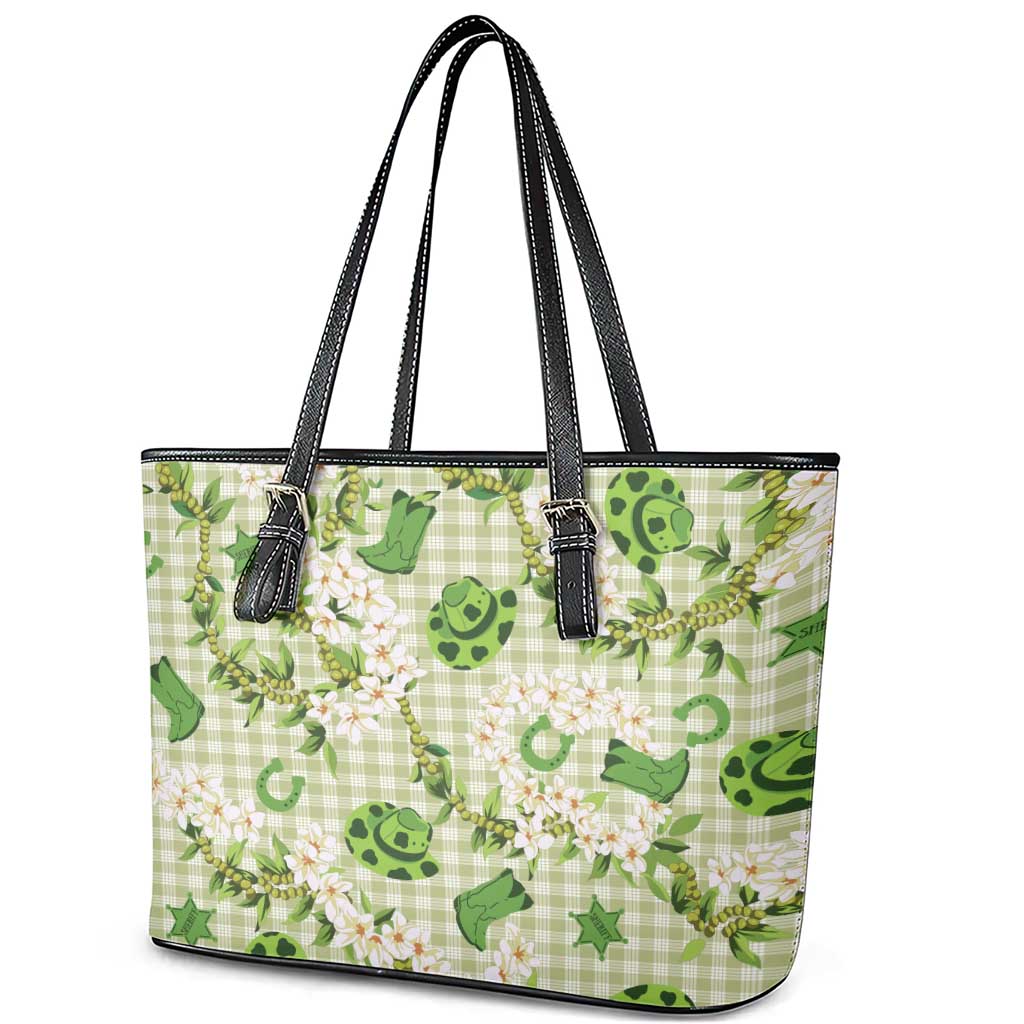 Mokihana Maile Ilima Leis Paniolo Palaka Leather Tote Bag Hawaiian Omaomo Ala Spirit - Polynesian Pride