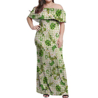 Mokihana Maile Ilima Leis Paniolo Palaka Off Shoulder Maxi Dress Hawaiian Omaomo Ala Spirit - Polynesian Pride
