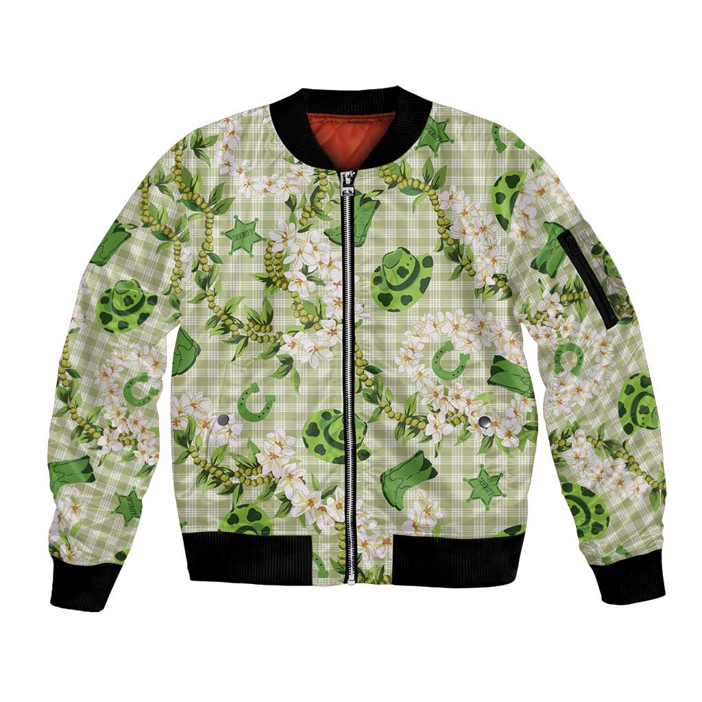Mokihana Maile Ilima Leis Paniolo Palaka Sleeve Zip Bomber Jacket Hawaiian Omaomo Ala Spirit LT9 Unisex Green - Polynesian Pride