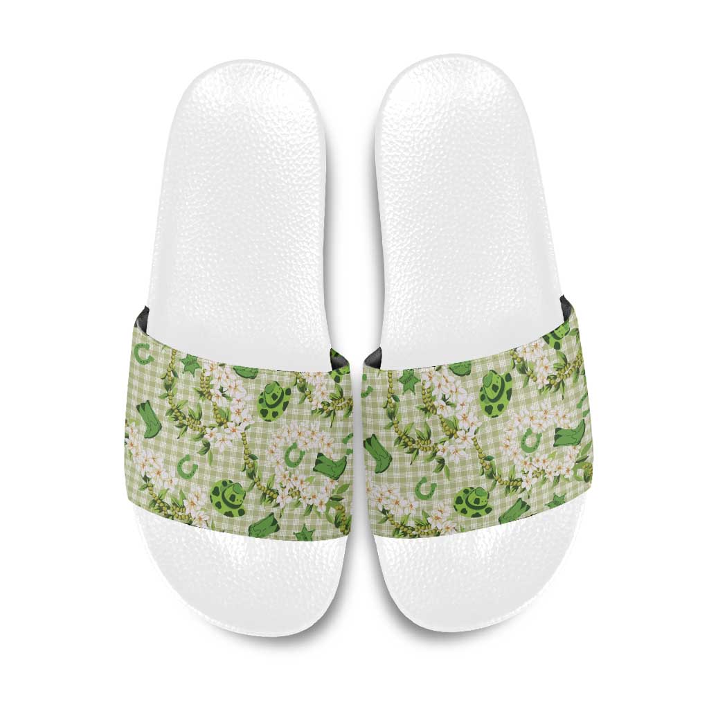 Mokihana Maile Ilima Leis Paniolo Palaka Slide Sandals Hawaiian Omaomo Ala Spirit - Polynesian Pride