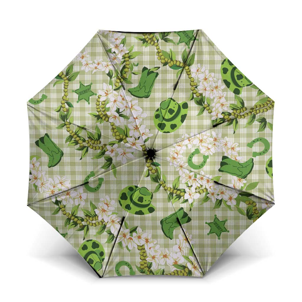 Mokihana Maile Ilima Leis Paniolo Palaka Umbrella Hawaiian Omaomo Ala Spirit LT9 One Size Folded 11.42 inch Opened Diameter 37.4 inch Green - Polynesian Pride