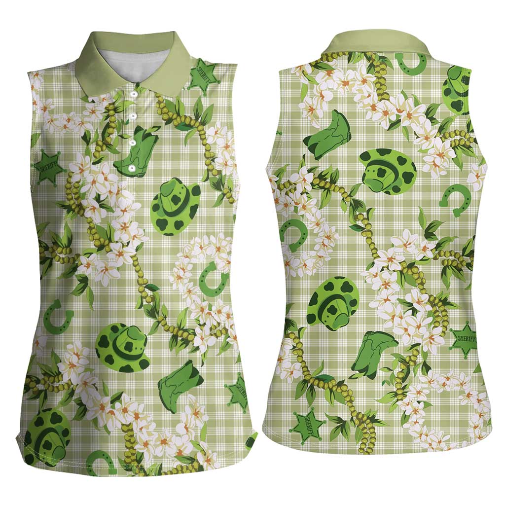 Mokihana Maile Ilima Leis Paniolo Palaka Women Sleeveless Polo Shirt Hawaiian Omaomo Ala Spirit - Polynesian Pride