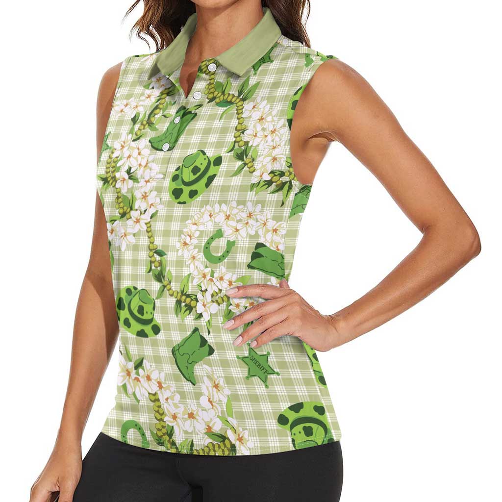 Mokihana Maile Ilima Leis Paniolo Palaka Women Sleeveless Polo Shirt Hawaiian Omaomo Ala Spirit - Polynesian Pride