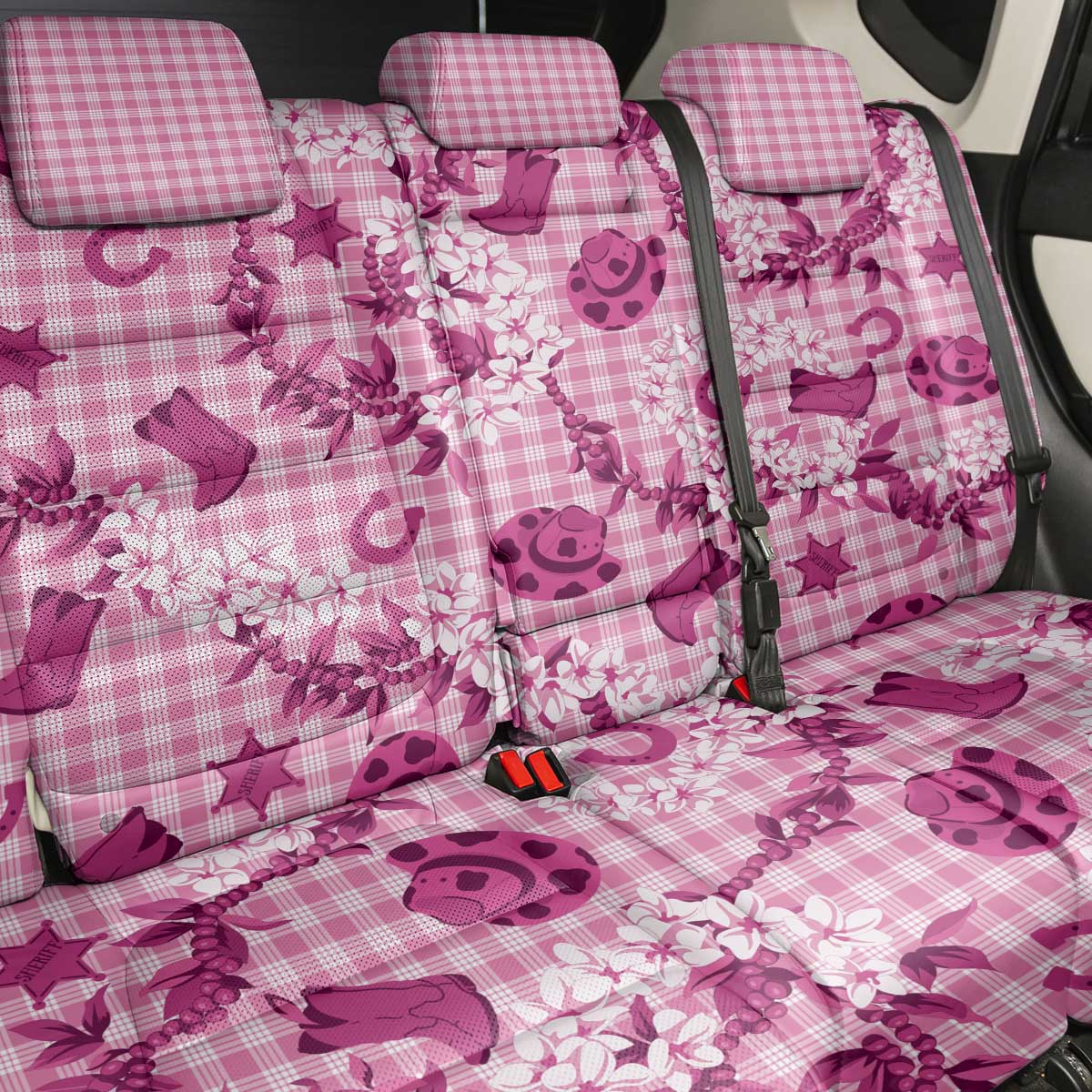 Mokihana Maile Ilima Leis Paniolo Palaka Back Car Seat Cover Hawaiian Omaomo Ulaula Spirit - Polynesian Pride