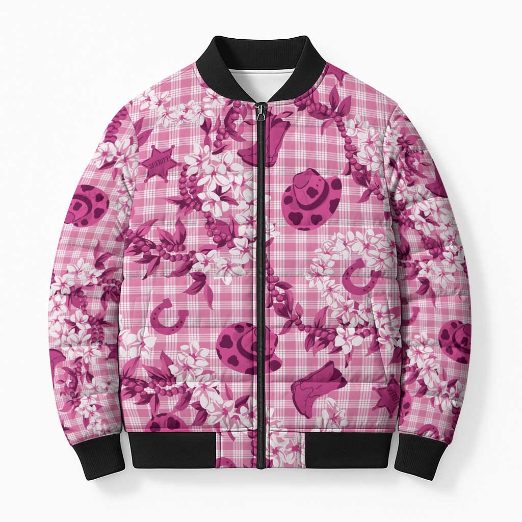 Mokihana Maile Ilima Leis Paniolo Palaka Bomber Puffer Jacket Hawaiian Omaomo Ulaula Spirit LT9 Unisex Pink - Polynesian Pride