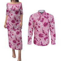 Mokihana Maile Ilima Leis Paniolo Palaka Couples Matching Puletasi and Long Sleeve Button Shirt Hawaiian Omaomo Ulaula Spirit - Polynesian Pride