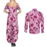 Mokihana Maile Ilima Leis Paniolo Palaka Couples Matching Summer Maxi Dress and Long Sleeve Button Shirt Hawaiian Omaomo Ulaula Spirit - Polynesian Pride