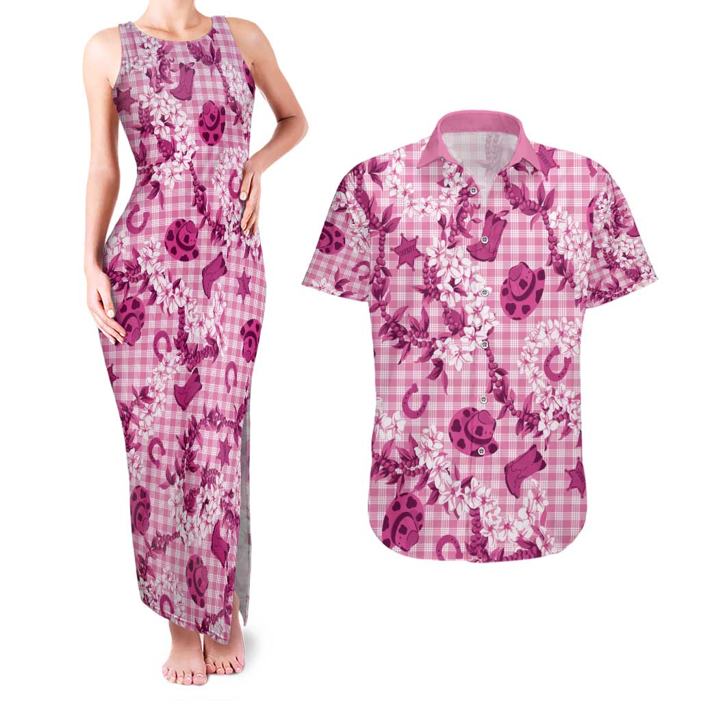 Mokihana Maile Ilima Leis Paniolo Palaka Couples Matching Tank Maxi Dress and Hawaiian Shirt Hawaiian Omaomo Ulaula Spirit - Polynesian Pride