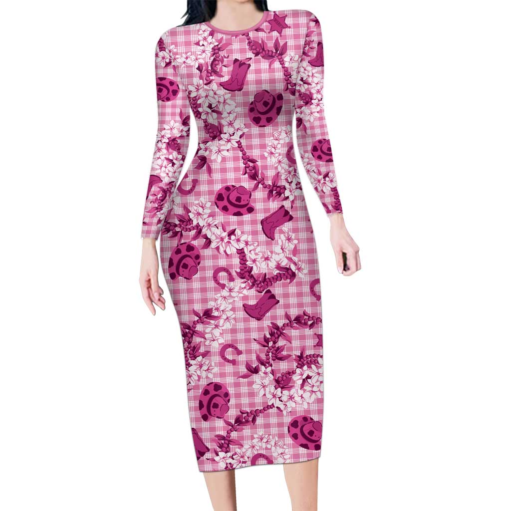 Mokihana Maile Ilima Leis Paniolo Palaka Family Matching Long Sleeve Bodycon Dress and Hawaiian Shirt Hawaiian Omaomo Ulaula Spirit - Polynesian Pride