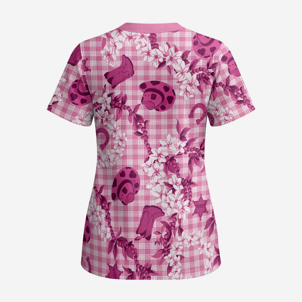 Mokihana Maile Ilima Leis Paniolo Palaka Scrub Top Hawaiian Omaomo Ulaula Spirit - Polynesian Pride