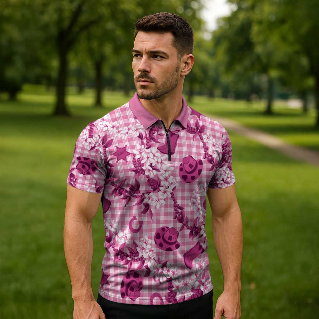 Mokihana Maile Ilima Leis Paniolo Palaka Zipper Polo Shirt Hawaiian Omaomo Ulaula Spirit - Polynesian Pride