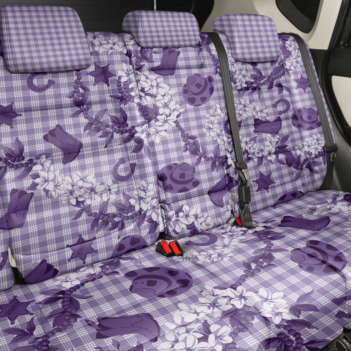 Mokihana Maile Ilima Leis Paniolo Palaka Back Car Seat Cover Hawaiian Poni Spirit - Polynesian Pride