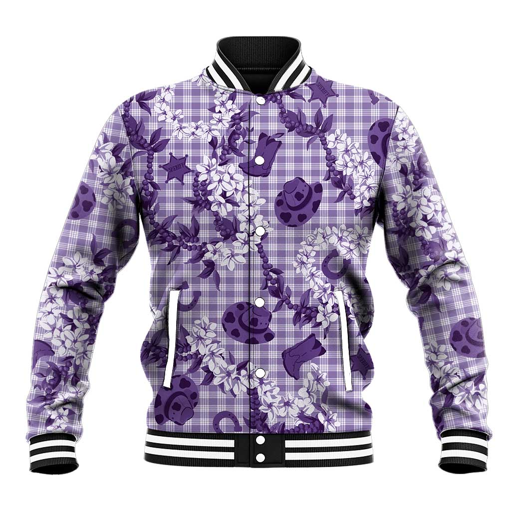 Mokihana Maile Ilima Leis Paniolo Palaka Baseball Jacket Hawaiian Poni Spirit LT9 Unisex Purple - Polynesian Pride