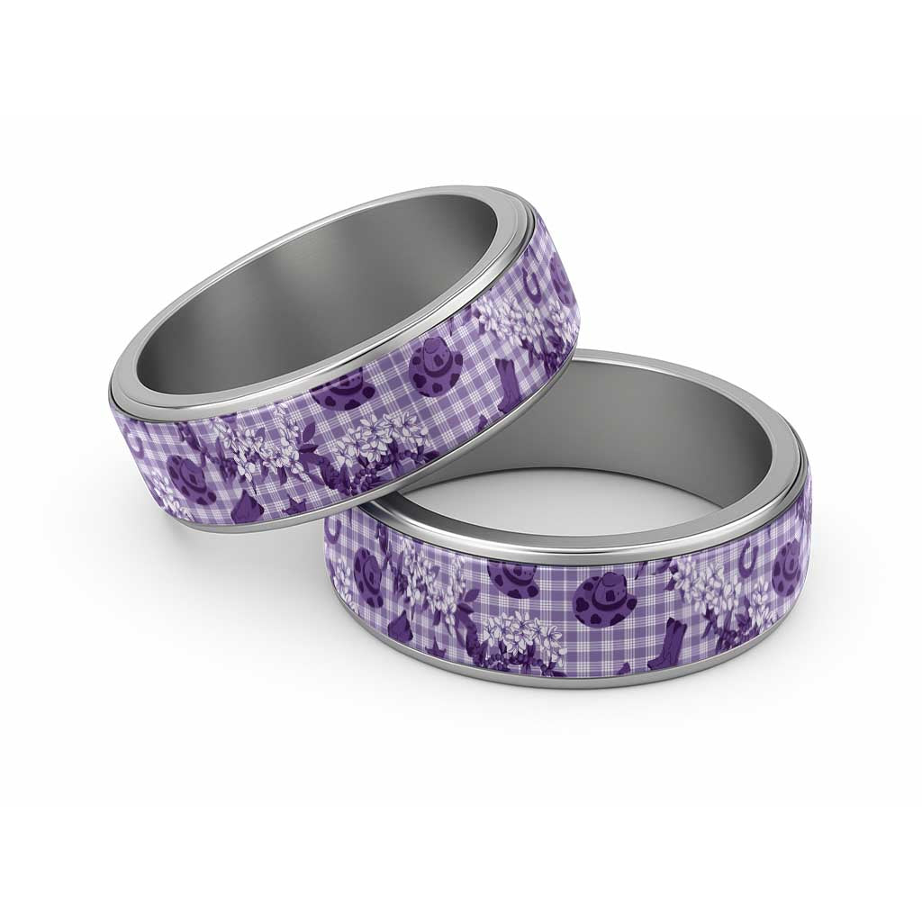 Mokihana Maile Ilima Leis Paniolo Palaka Classic Ring Hawaiian Poni Spirit LT9 Sliver Purple - Polynesian Pride