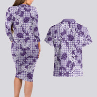 Mokihana Maile Ilima Leis Paniolo Palaka Couples Matching Long Sleeve Bodycon Dress and Hawaiian Shirt Hawaiian Poni Spirit - Polynesian Pride