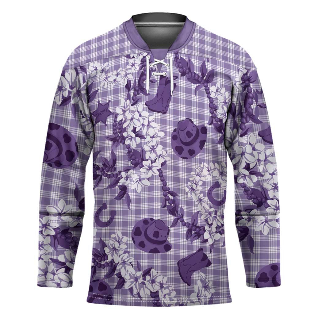 Mokihana Maile Ilima Leis Paniolo Palaka Hockey Jersey Hawaiian Poni Spirit LT9 Unisex Purple - Polynesian Pride