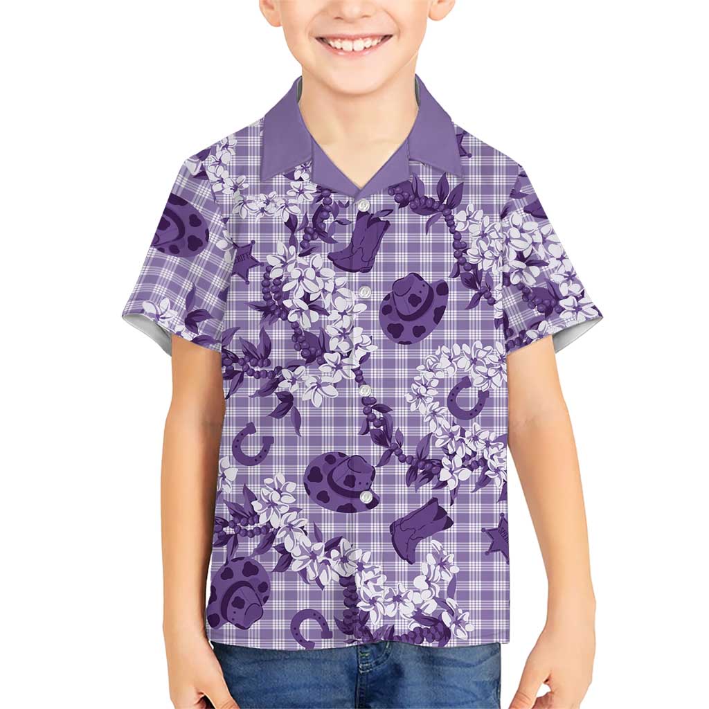 Mokihana Maile Ilima Leis Paniolo Palaka Kid Hawaiian Shirt Hawaiian Poni Spirit LT9 Kid Purple - Polynesian Pride