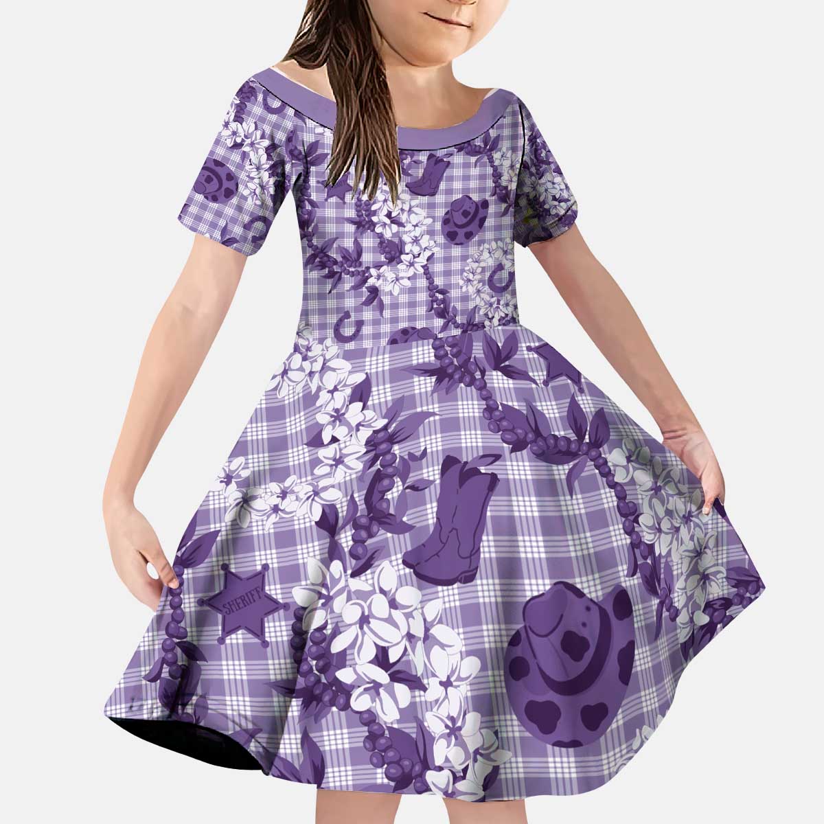 Mokihana Maile Ilima Leis Paniolo Palaka Kid Short Sleeve Dress Hawaiian Poni Spirit - Polynesian Pride