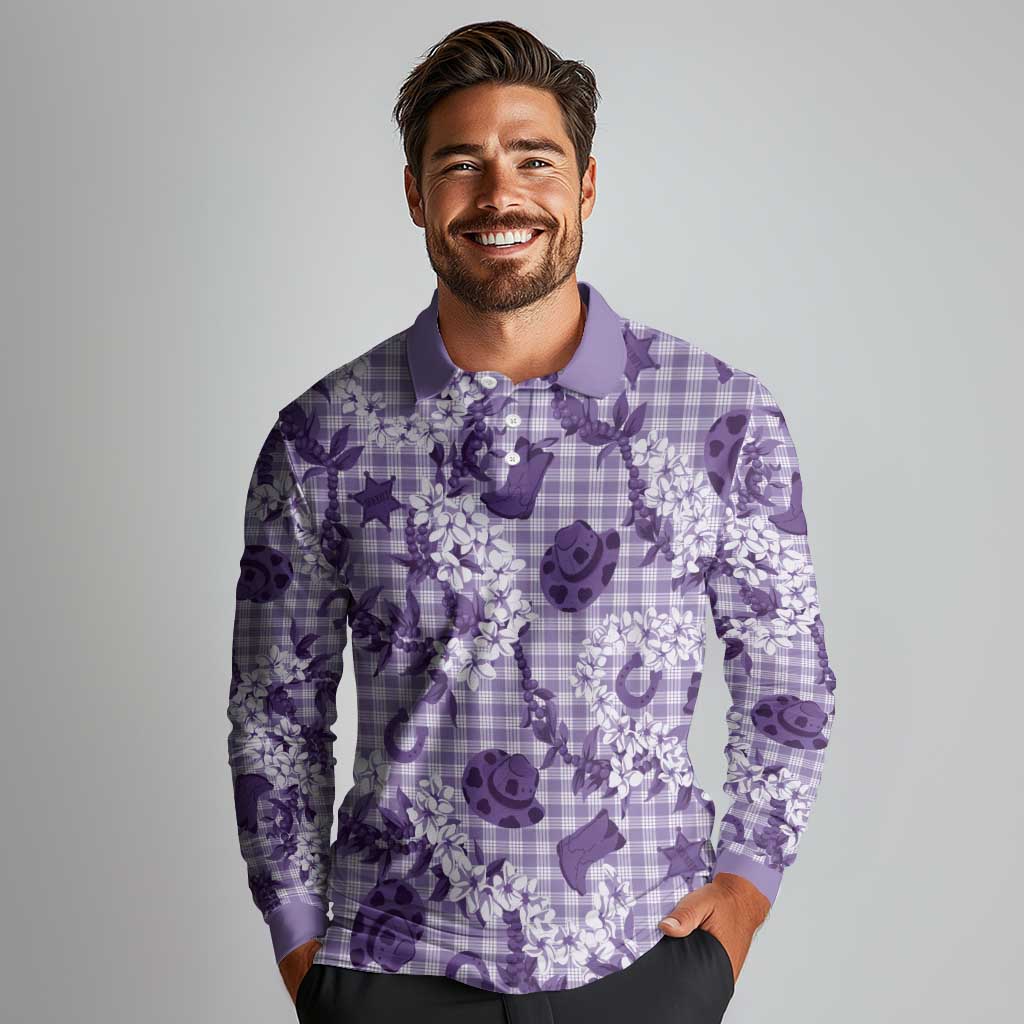 Mokihana Maile Ilima Leis Paniolo Palaka Long Sleeve Polo Shirt Hawaiian Poni Spirit - Polynesian Pride