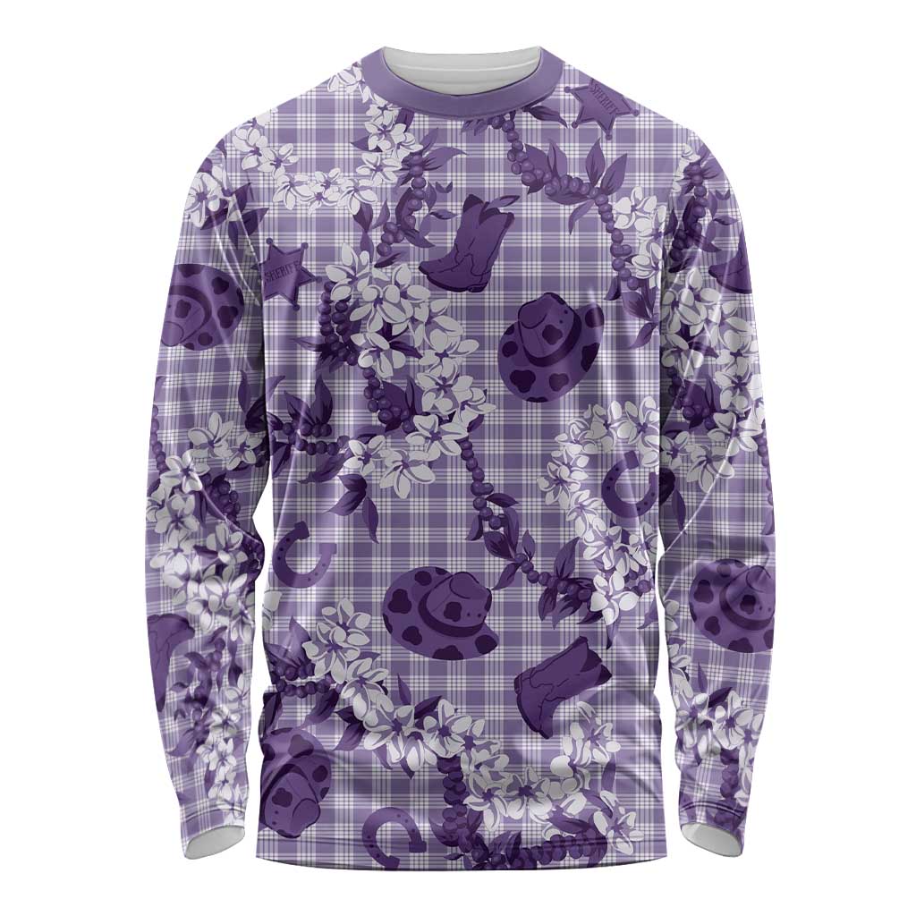 Mokihana Maile Ilima Leis Paniolo Palaka Long Sleeve Shirt Hawaiian Poni Spirit LT9 Unisex Purple - Polynesian Pride
