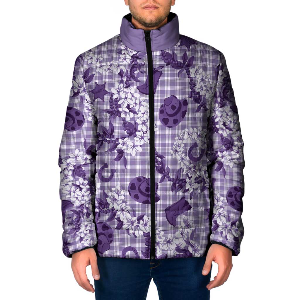 Mokihana Maile Ilima Leis Paniolo Palaka Padded Jacket Hawaiian Poni Spirit LT9 Men Purple - Polynesian Pride