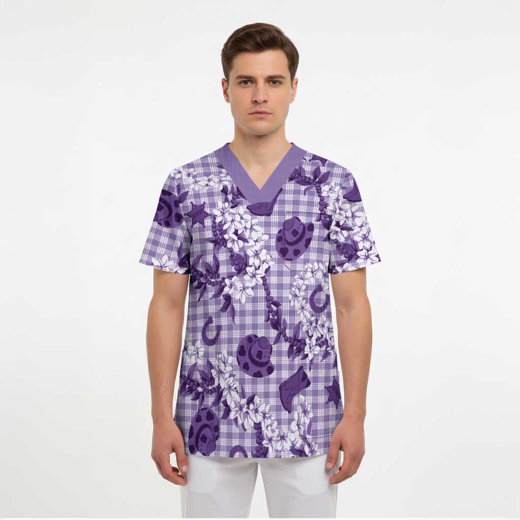 Mokihana Maile Ilima Leis Paniolo Palaka Scrub Top Hawaiian Poni Spirit - Polynesian Pride