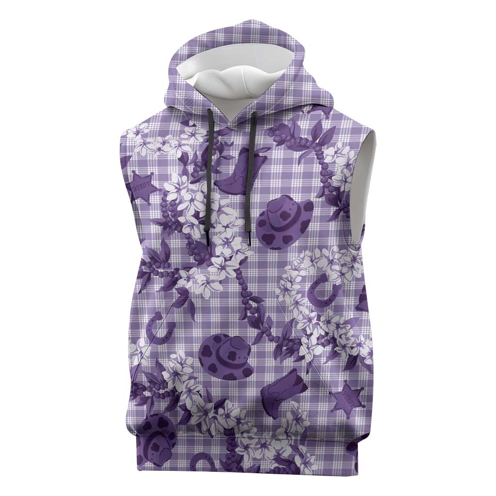 Mokihana Maile Ilima Leis Paniolo Palaka Sleeveless Hoodie Hawaiian Poni Spirit LT9 Purple - Polynesian Pride