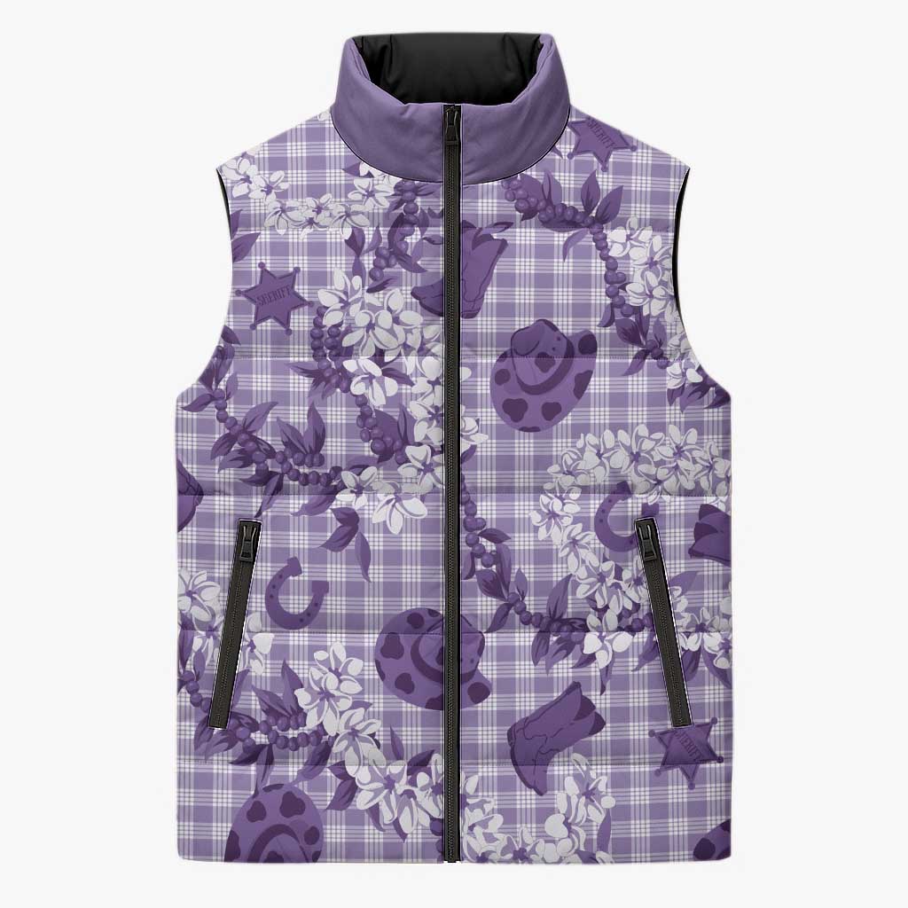 Mokihana Maile Ilima Leis Paniolo Palaka Sleeveless Puffer Jacket Hawaiian Poni Spirit LT9 Unisex Purple - Polynesian Pride
