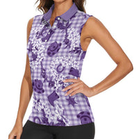 Mokihana Maile Ilima Leis Paniolo Palaka Women Sleeveless Polo Shirt Hawaiian Poni Spirit - Polynesian Pride