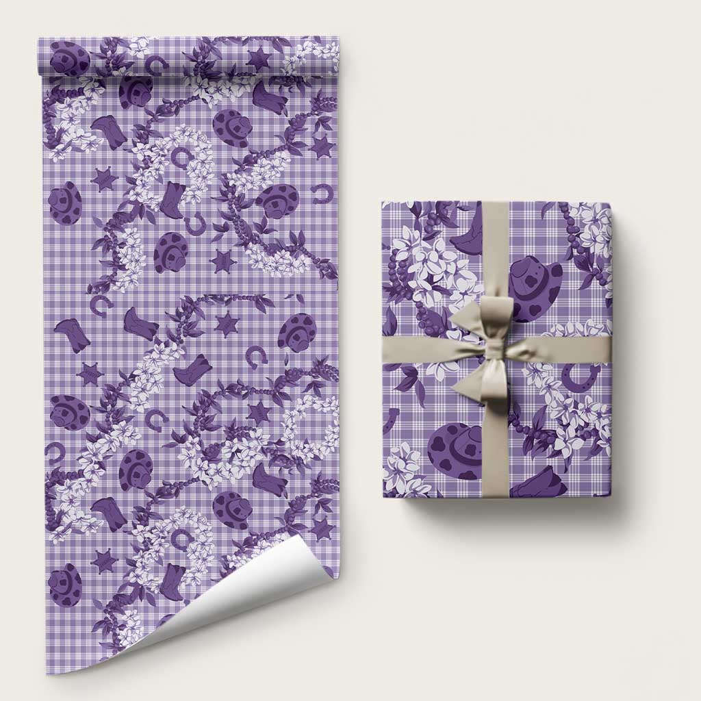 Mokihana Maile Ilima Leis Paniolo Palaka Wrapping Paper Hawaiian Poni Spirit LT9 58" × 23" Purple - Polynesian Pride