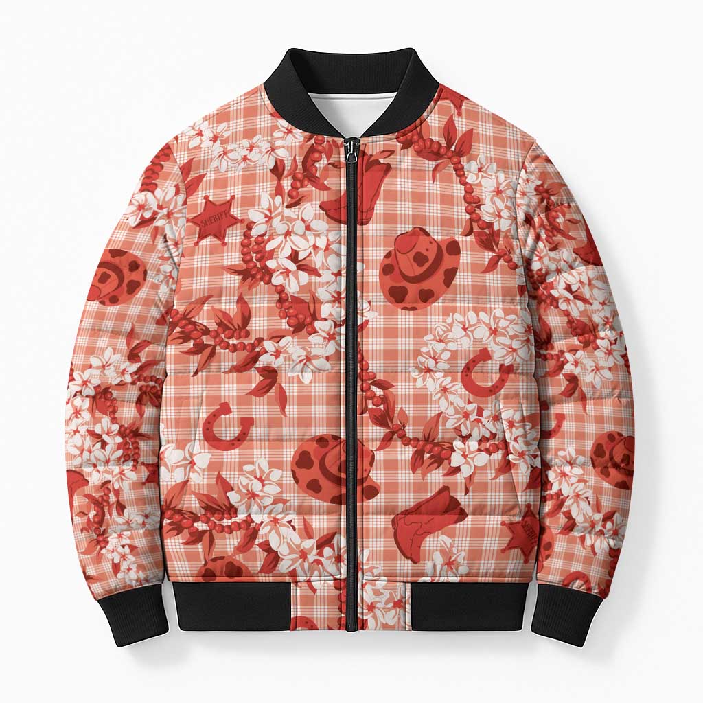 Mokihana Maile Ilima Leis Paniolo Palaka Bomber Puffer Jacket Hawaiian Ulaula Spirit LT9 Unisex Red - Polynesian Pride