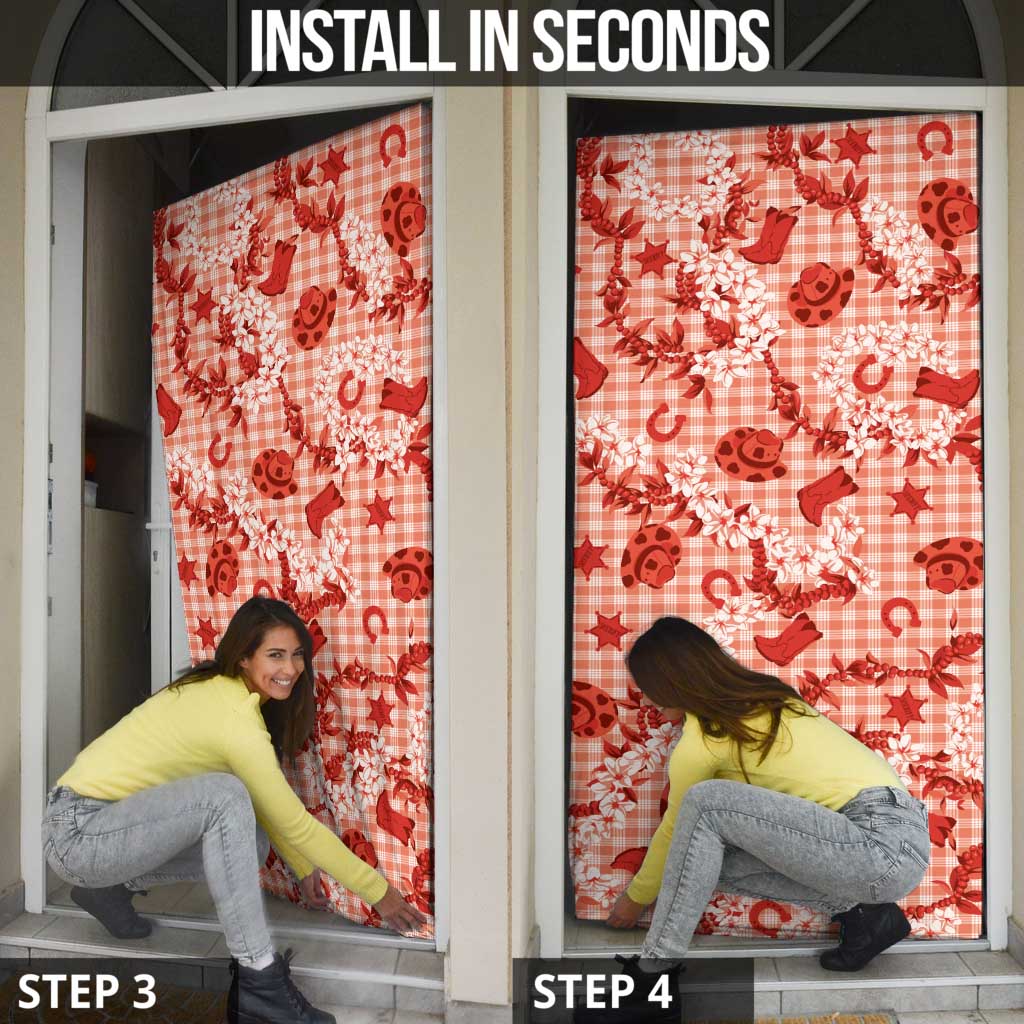 Mokihana Maile Ilima Leis Paniolo Palaka Door Cover Hawaiian Ulaula Spirit - Polynesian Pride