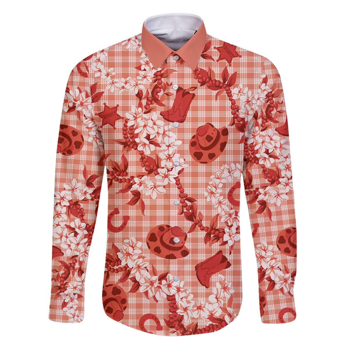 Mokihana Maile Ilima Leis Paniolo Palaka Family Matching Off The Shoulder Long Sleeve Dress and Hawaiian Shirt Hawaiian Ulaula Spirit - Polynesian Pride