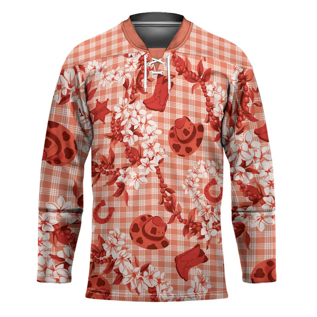 Mokihana Maile Ilima Leis Paniolo Palaka Hockey Jersey Hawaiian Ulaula Spirit LT9 Unisex Red - Polynesian Pride