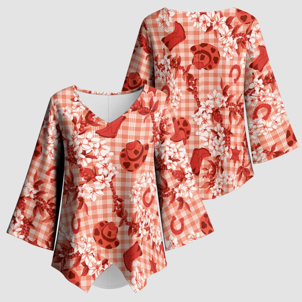 Mokihana Maile Ilima Leis Paniolo Palaka Kimono Sleeve Blouse Hawaiian Ulaula Spirit - Polynesian Pride